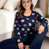 Pijama Kiss Long din bumbac 100% cu imprimeu de buze — cadou fără ocazie pentru ea, DONNA