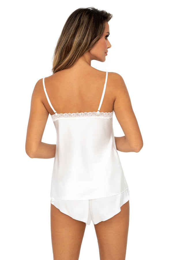 pijama satin Tiffani 1/2 ecru, top cu dantelă și pantaloni scurți