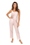 Pijama damă satinatã cu pantaloni lungi și dantelă – TIFFANI bej