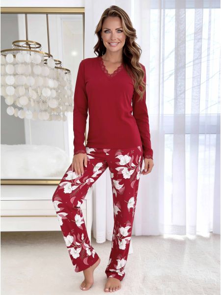 Pijama damă BRIGITTE Long bordo, vedere de ansamblu