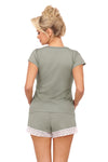 Pijama damă din viscoză cu dantelă și pantaloni scurți, olive – SIMPLY ½