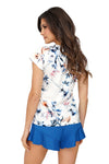 Pijama damă, viscoză, imprimeu floral, albastru cobalt - ASTRID ½