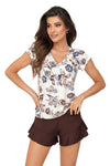 Pijama damă din viscoză, cu pantaloni scurți, cu imprimeu floral, model NAOMI