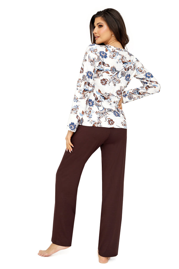 Pijama damă, viscoză fină, imprimeu floral, maro - NAOMI LONG