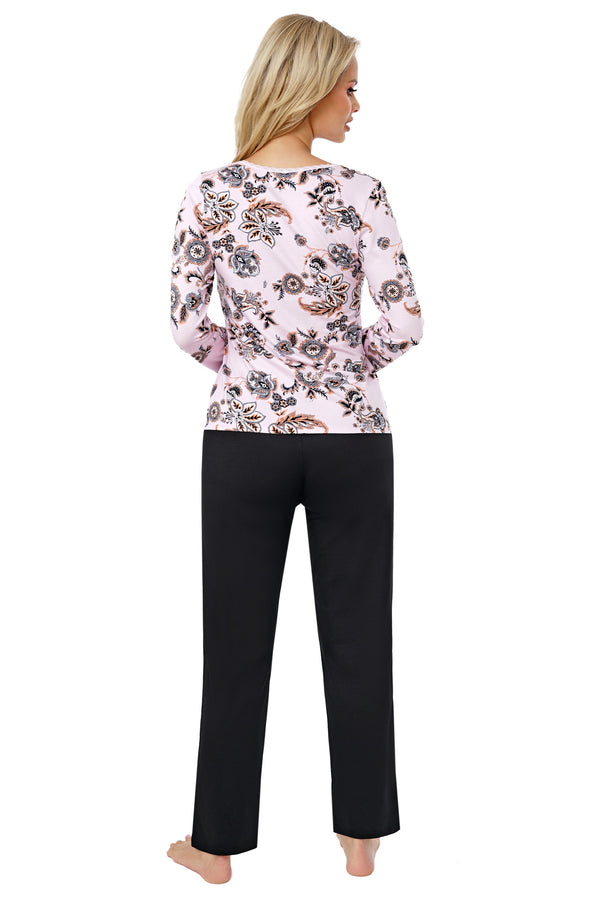 Pijama damă, viscoză, print oriental, negru - AISHA LONG