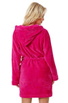 Halat damă gros, soft fleece, cu glugă fucsia - DONNA 101