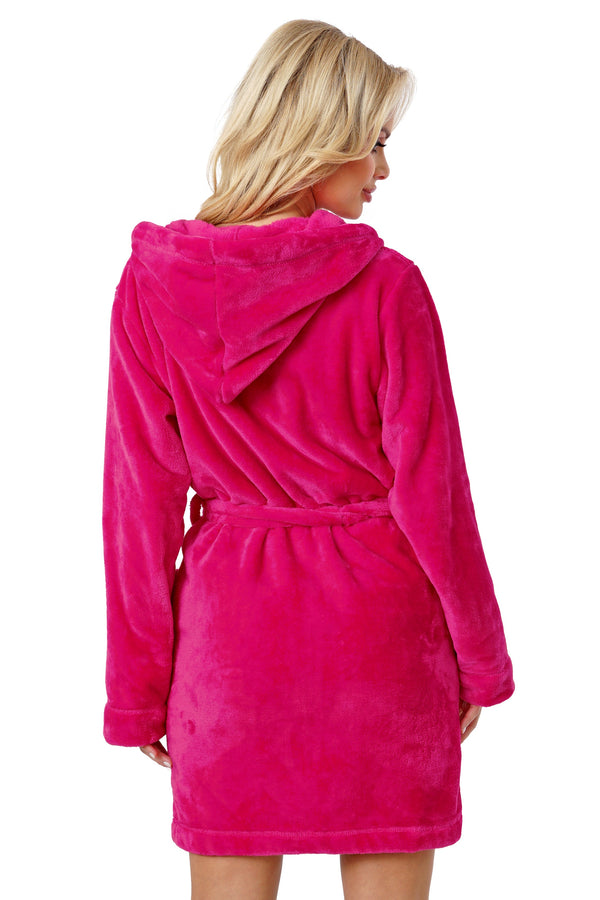 Halat damă gros, soft fleece, cu glugă fucsia - DONNA 101
