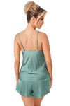 Pijama damă, satin delicat, decolteu în V, verde pal - ELLA 1/2
