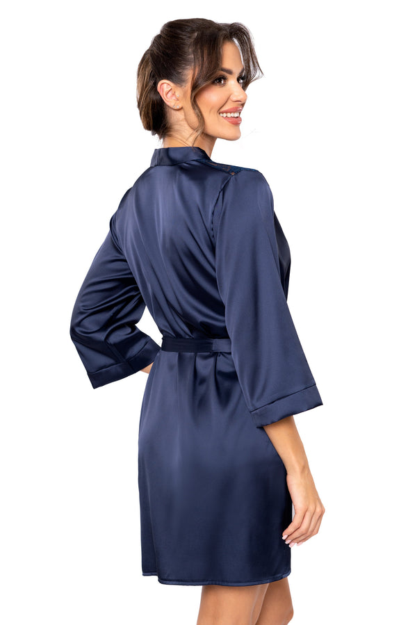 Halat damă, satin, dantelă elegantă, bleumarin - MARI