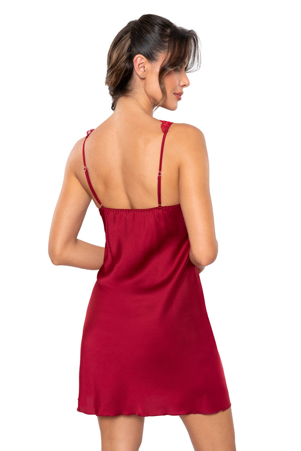 Cămașă de noapte, satin, dantelă fină, bordo - MARI
