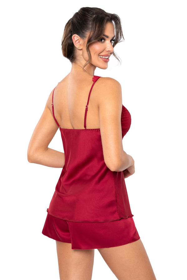 Pijama damă, satin, dantelă fină, bordo - MARI 1/2