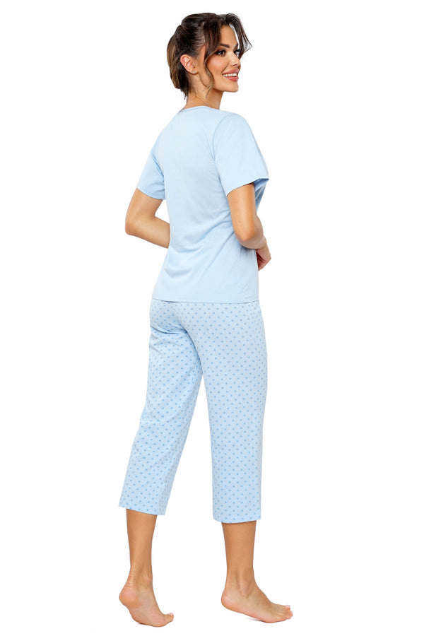 Pijama damă, bumbac, 3/4, mâneci scurte, albastru - SKY