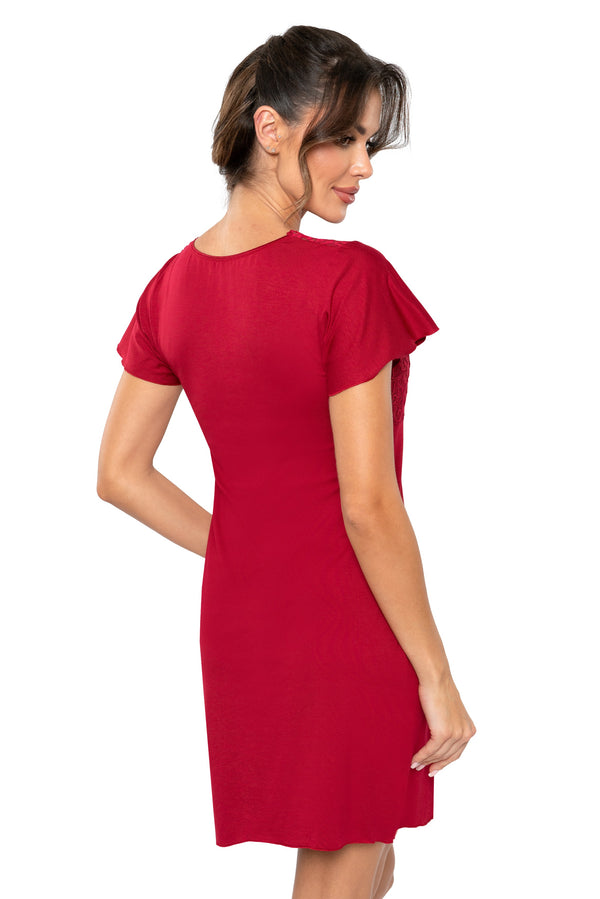 Cămașă de noapte damă, viscoză moale, dantelă, bordo - LUIZA