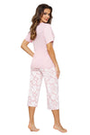 Pijama damă, bumbac, imprimeu floral, pantaloni 3/4 - ROSALIA