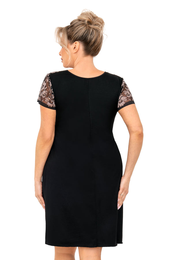 Cămașă de noapte, viscoză, dantelă bust, negru - VIOLETTA Plus
