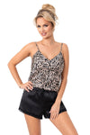 Pijama damă, satin cu dantelă, animal print, negru - Sheila 1/2