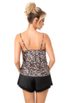 Pijama damă, satin cu dantelă, animal print, negru - Sheila 1/2