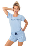 Pijama damă, bumbac, pantaloni scurți, imprimeu, bleu - STAR