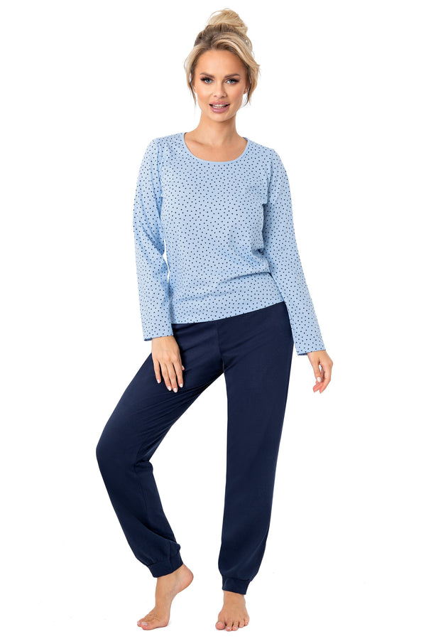 Pijama damă, bumbac 100%, imprimeu stelar bleumarin – STAR LONG