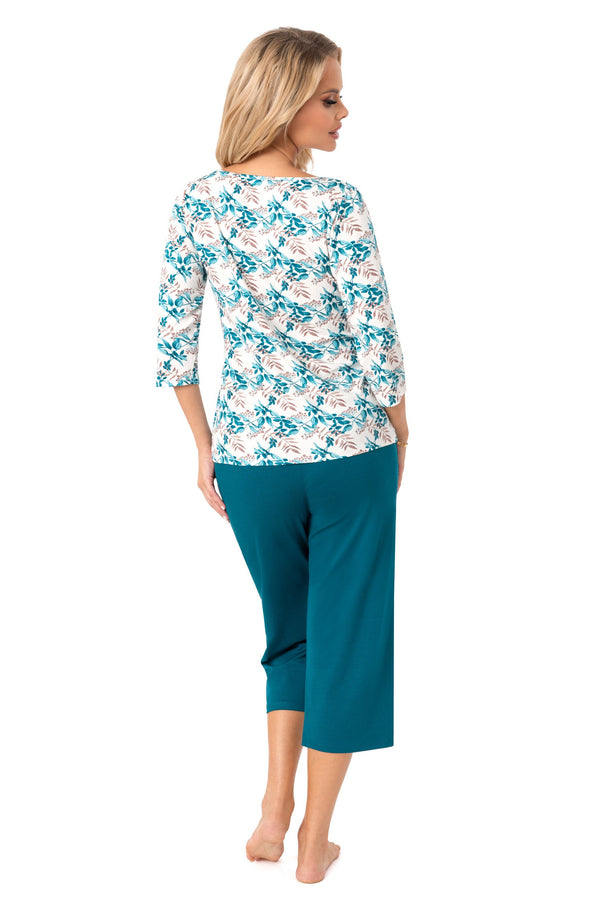 Pijama damă, viscoză premium, imprimeu floral, pantaloni 3/4 - IRMINA