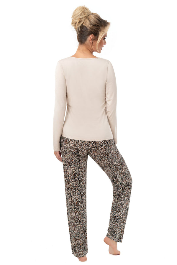 Pijama damă, viscoză moale, imprimeu leopard - OMARI LONG