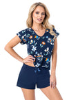 Pijama damă, bumbac natural, set 2 piese, pantaloni scurți bleumarin - CAROLINE SHORT