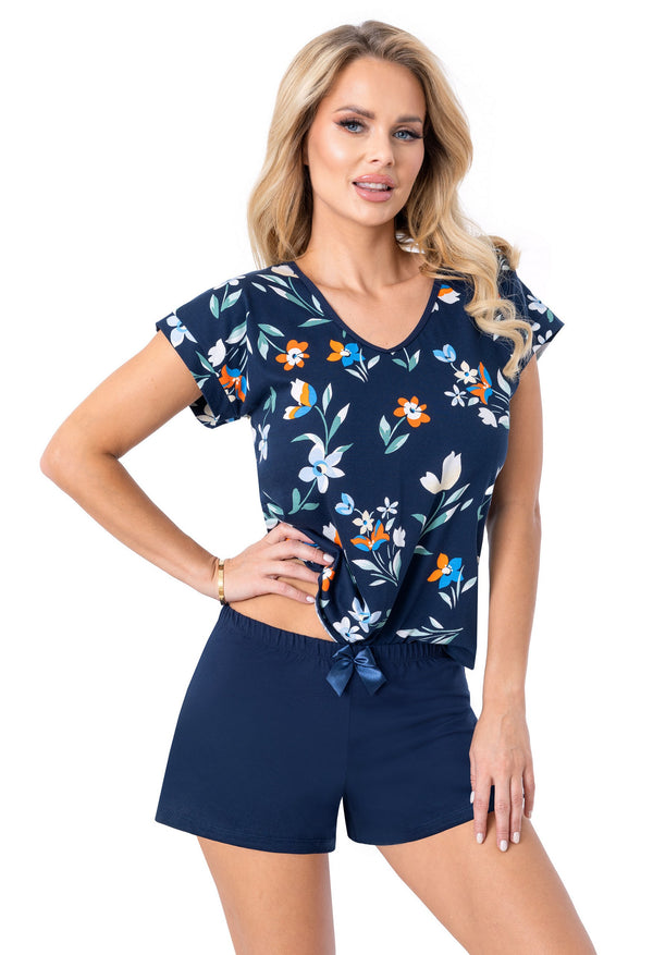 Pijama damă, bumbac natural, set 2 piese, pantaloni scurți bleumarin - CAROLINE SHORT