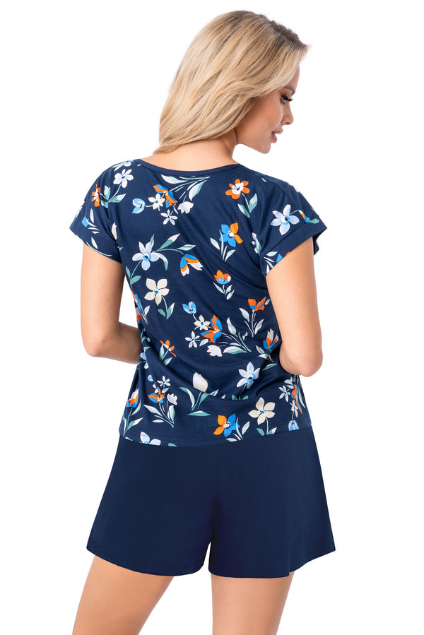 Pijama damă, bumbac natural, set 2 piese, pantaloni scurți bleumarin - CAROLINE SHORT