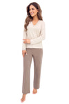Pijama damă, set 2 piese, viscoză, dantelă fină, bej cappuccino - DAPHNE LONG