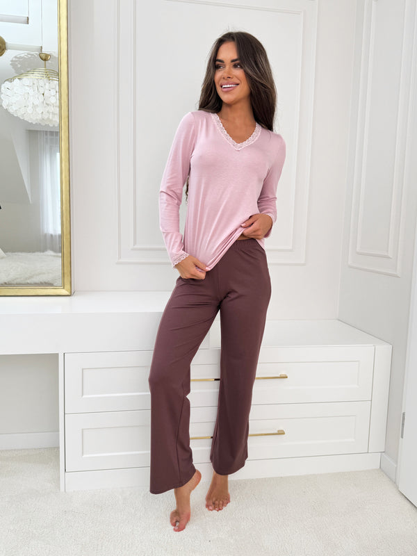 Pijama damă, set 2 piese, viscoză, dantelă delicată, decolteu în V - DAPHNE LONG
