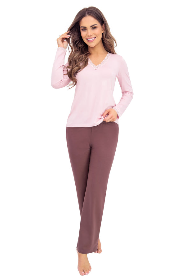 Pijama damă, set 2 piese, viscoză, dantelă delicată, decolteu în V - DAPHNE LONG
