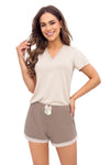 Pijama damă, 2 piese, viscoză, dantelă delicată, bej - DAPHNE
