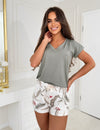 Pijama damă, viscoză, pantaloni scurți verde-oliv – Michelle Short