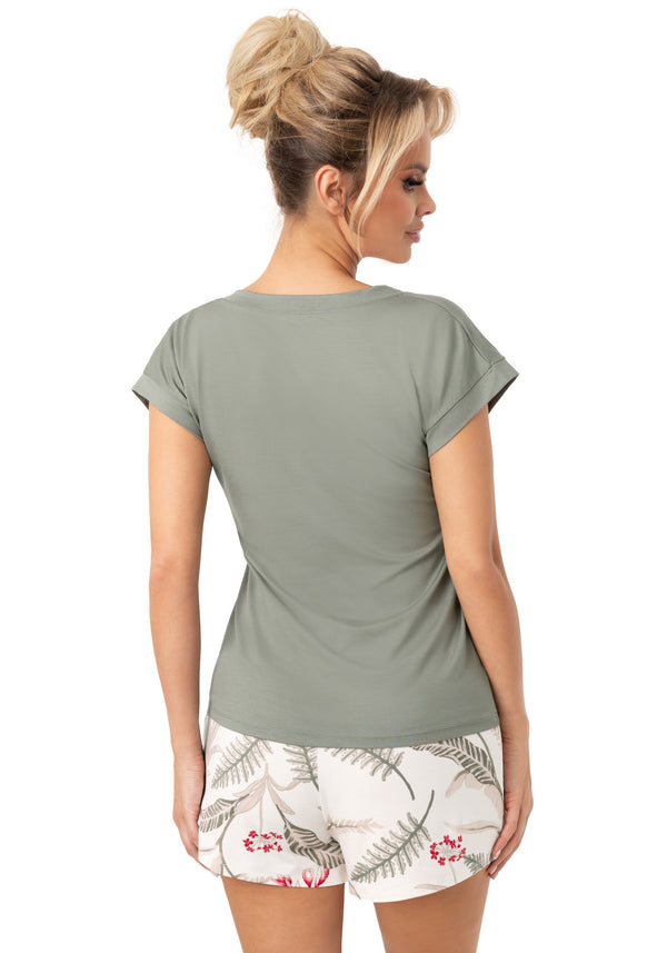 Pijama damă, viscoză, pantaloni scurți verde-oliv – Michelle Short