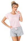 Pijama damă, bumbac, bluză roz, pantaloni scurți cu imprimeu delicat - BUNNY