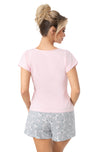 Pijama damă, bumbac, bluză roz, pantaloni scurți cu imprimeu delicat - BUNNY