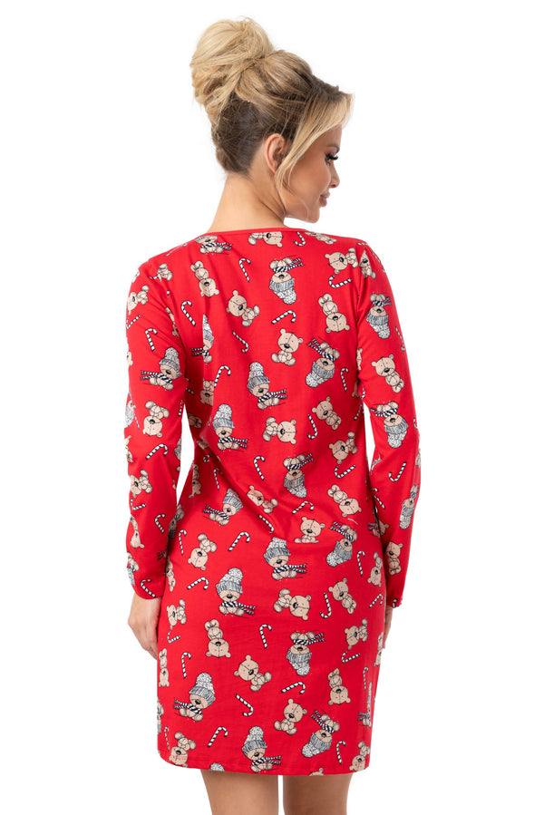 Cămașă de noapte damă, bumbac 100%, imprimeu de Crăciun - BEAR