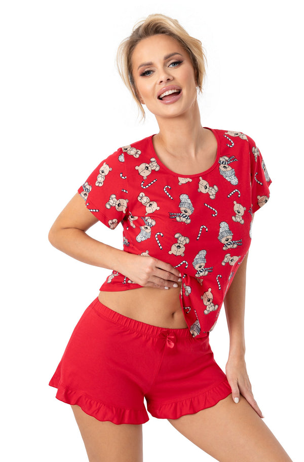 Pijama damă, bumbac 100%, model festiv cu pantaloni scurți - BEAR SHORT