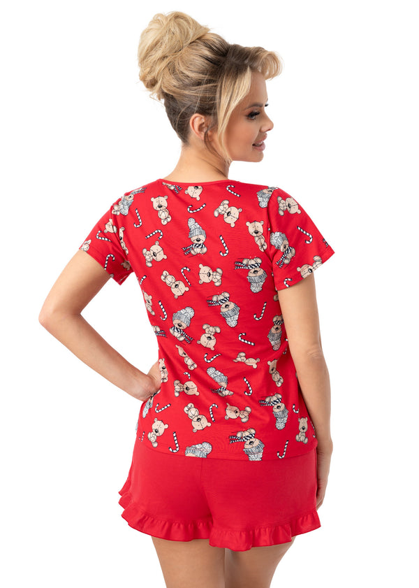 Pijama damă, bumbac 100%, model festiv cu pantaloni scurți - BEAR SHORT