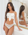 Chilot damă, brazilieni, viscoză cu dantelă florală, talie medie, alb - AMELIE 230