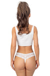 Chilot damă, brazilieni, viscoză cu dantelă florală, talie medie, alb - AMELIE 230