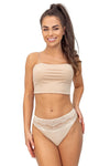 Chilot damă, brazilieni, viscoză cu dantelă florală, talie medie, bej - AMELIE 230