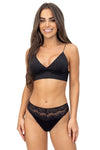 Chilot damă, brazilieni, viscoză cu dantelă florală, talie medie, negru - AMELIE 230