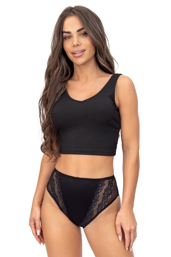 Chilot damă, viscoză cu dantelă, talie înaltă, negru – ELENA 228