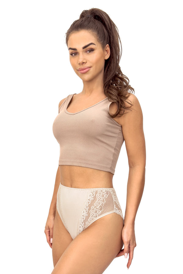 Chilot damă, viscoză cu dantelă, talie înaltă, bej – ELENA 228