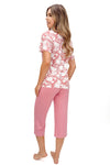Pijama damă TINA din vâscoză — model 3/4 cu dantelă coral