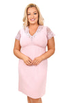 Cămașă de noapte damă plus size din viscoză cu dantelă, model SONIA, culoare roz pudrat