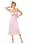 Cămașă de noapte damă lungă din viscoză cu dantelă, cu bretele, model JASMINE, culoare roz