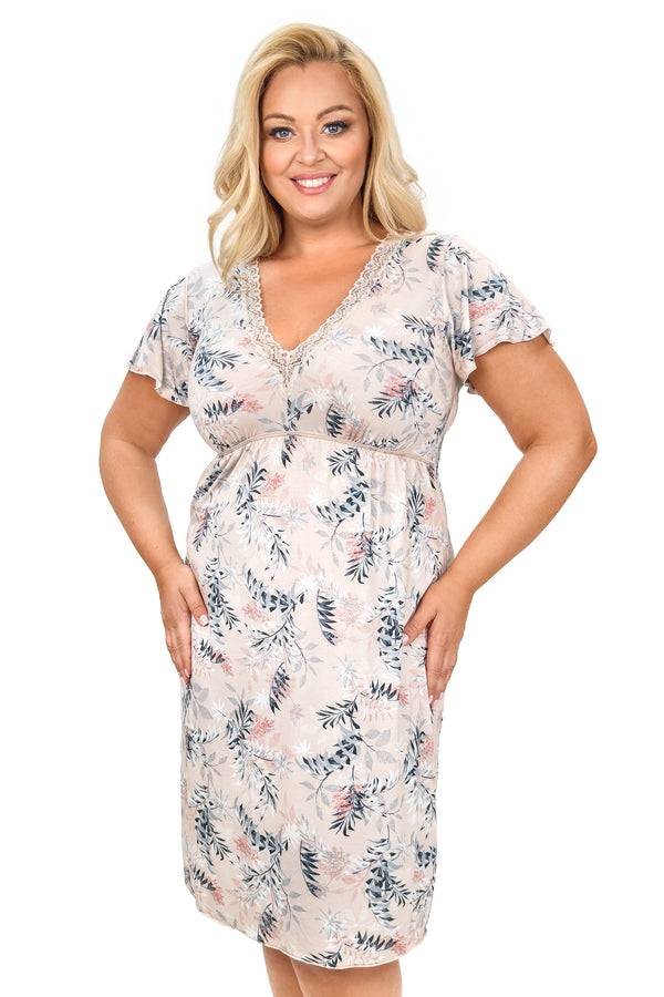 Cămașă de noapte damă plus size din viscoză cu imprimeu floral, model GOYA