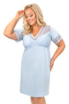 Cămașă de noapte damă plus size din viscoză cu dantelă, model LINDA, culoare bleu